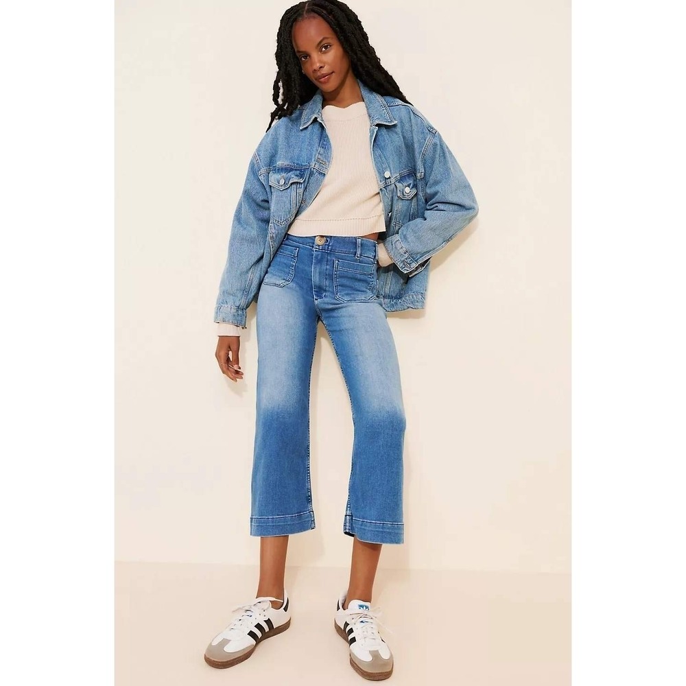 Anthropologie Maeve Jeans 28 Petite Colette Cropped Wide Leg Blue Medium Wash